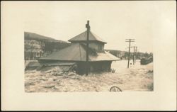 Flooded Railroad Depot, November 3, 1927 Flood Postcard
