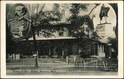 Home of Gen. Custer with Portrait and Statue Insets Postcard