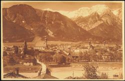 Panoramic Town View with Mountain Background Postcard