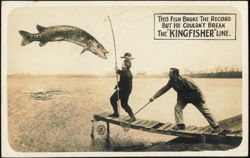 Kingfisher Fishing Line Advertising, Giant Pike Tall Tale Postcard
