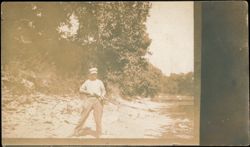 Young Hunter with Rifle by Riverbank Postcard