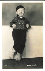 Young Dutch Boy with Pipe & Wooden Shoes, Holland, Michigan Postcard