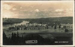Panoramic Aerial View of Town, River, and Bridges Postcard