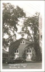 Congregational Church with Clock Tower and Cars Postcard
