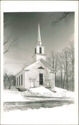 White Village Church in Winter with Steeple Postcard