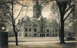 Court House with Clock Tower and Vintage Automobile Postcard