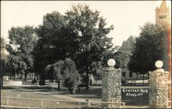 Central Park Entrance with Stone Pillars and Grounds Postcard