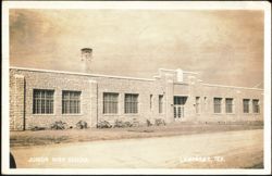 Junior High School Stone Building and Bicycles Postcard