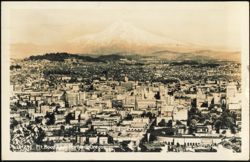 Mount Hood Rising Over Downtown City Skyline Postcard