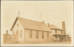 Wooden Church with Cross and Adjacent Parsonage Postcard