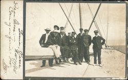 Group of Men on Ship Deck, Lima, Peru Inscription Postcard