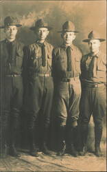 Four WWI Era US Soldiers in Uniform & Campaign Hats Postcard