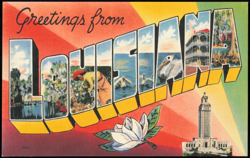 Large Letter Greetings from Louisiana with State Capitol