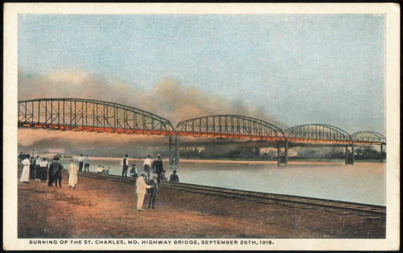 Burning of the St. Charles Highway Bridge, Sept 26, 1916 Missouri