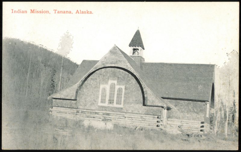 Indian Mission Building with Bell Tower and Arched Window Tanana Alaska