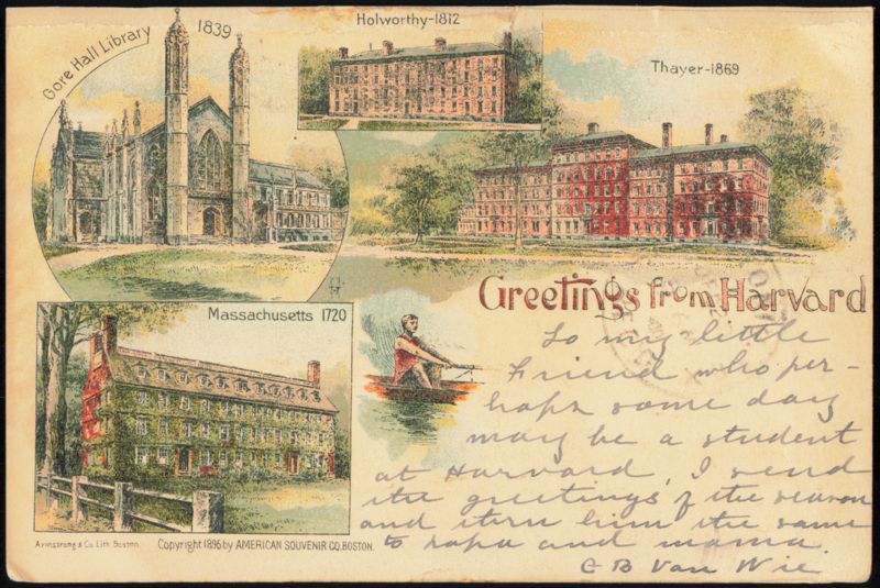 Greetings from Harvard - Gore Hall, Holworthy, Thayer Cambridge Massachusetts