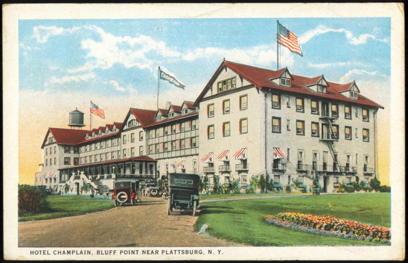 Hotel Champlain at Bluff Point with Vintage Cars Plattsburgh New York