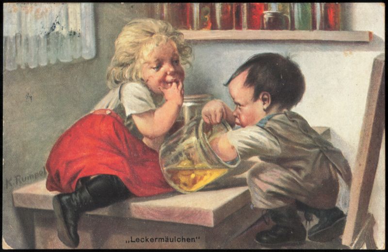 Leckermäulchen Children with Honey Jar by K. Rumpel