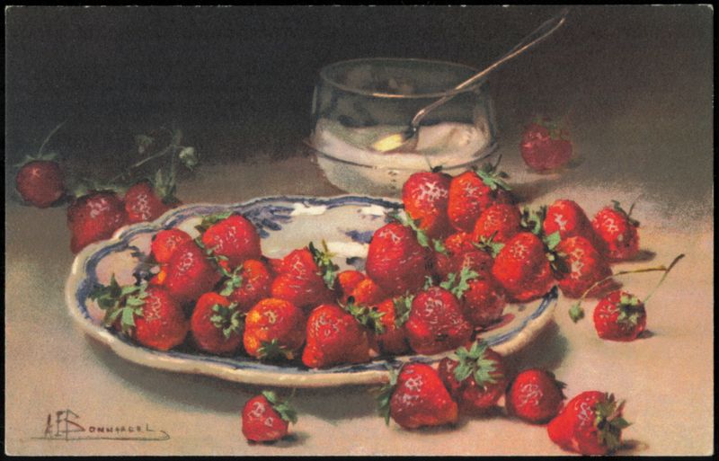 Still Life of Strawberries with Sugar Bowl by A. Bonnardel