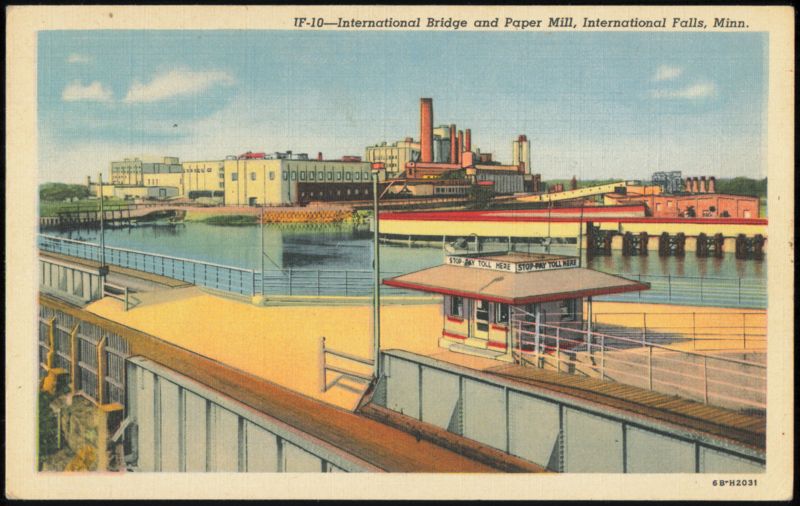 International Bridge and Paper Mill with Toll Booth International Falls Minnesota