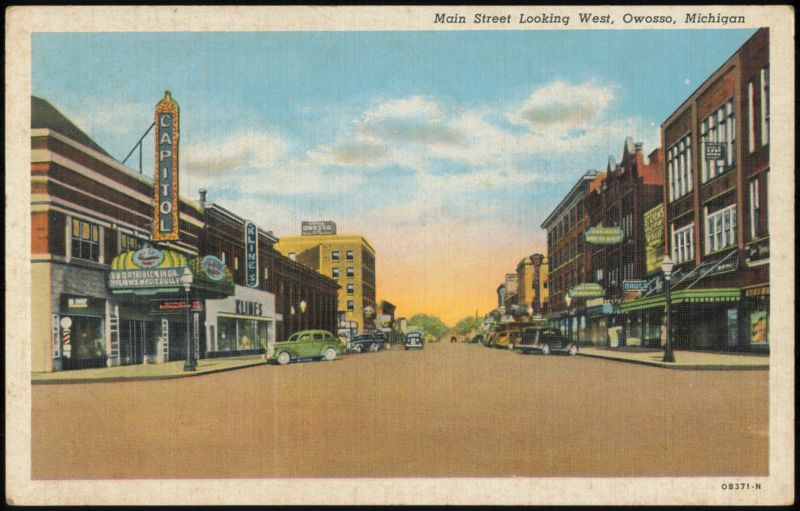 Main Street Looking West with Capitol Theater & Klines Owosso Michigan