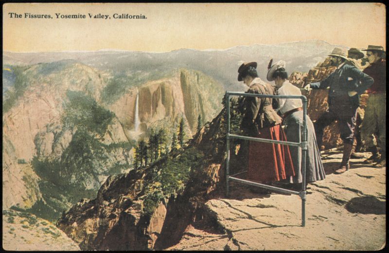 Tourists at The Fissures Overlooking Yosemite Valley California