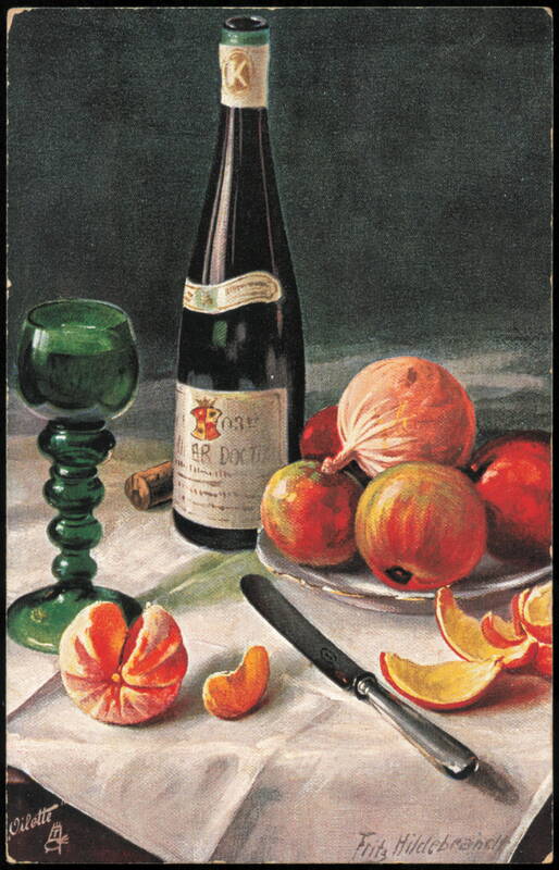 Still Life with Wine Bottle, Green Glass, and Fruit