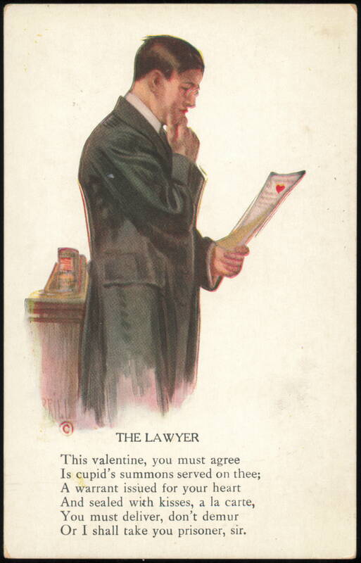 The Lawyer Valentine with Cupid's Summons Poem Brill