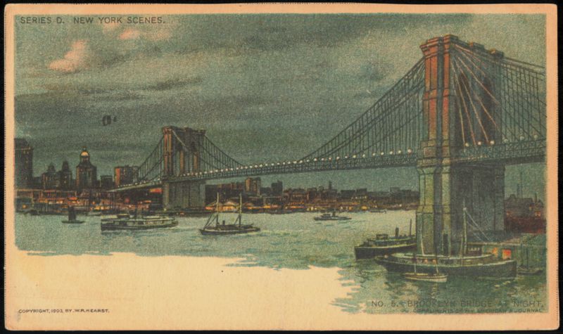 Brooklyn Bridge at Night, New York Scenes Series D No. 5