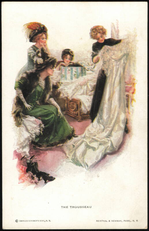 The Trousseau - Edwardian Women Admiring Wedding Gown