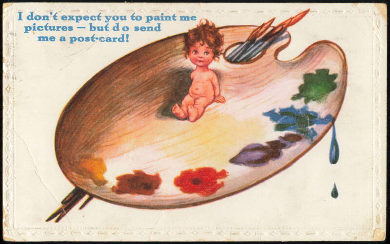 Child on Artist Palette Humorous Message, Swansea 1930