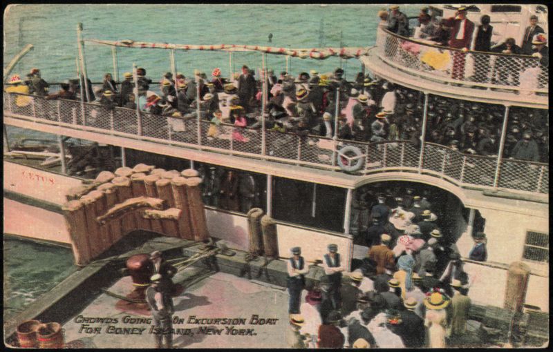 Crowds on Excursion Boat Cetus for Coney Island New York