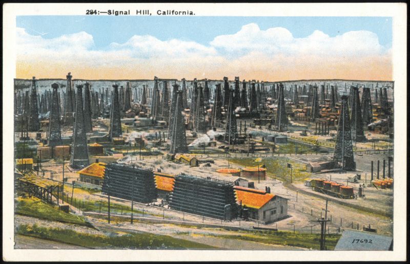 Oil Field with Dense Derricks and Industrial Structures Signal Hill California