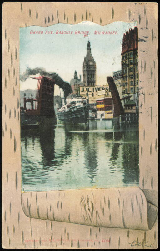 Grand Ave. Bascule Bridge, Steamship & City Hall Milwaukee Wisconsin