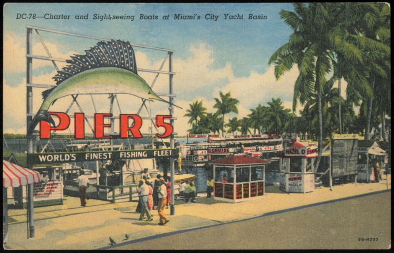 Charter and Sight-seeing Boats at Pier 5, City Yacht Basin Miami Florida