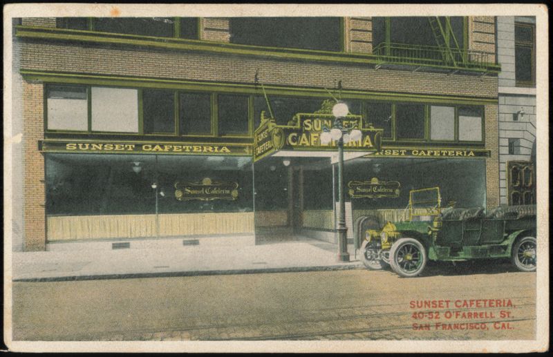 Sunset Cafeteria, 40-52 O'Farrell St. with Vintage Car San Francisco California