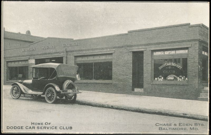 Madison Square Garage, Dodge Car Service Club (Blank Back) Baltimore Maryland