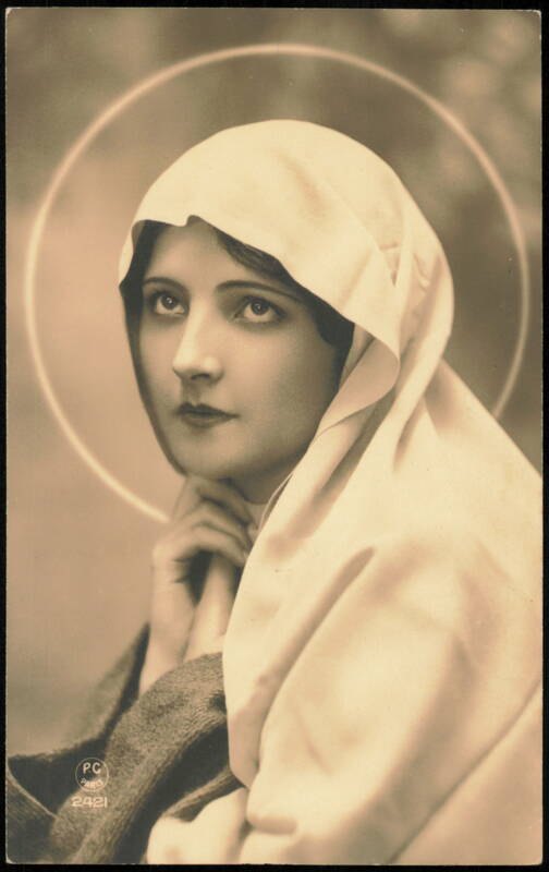 Woman in White Veil with Halo Religious