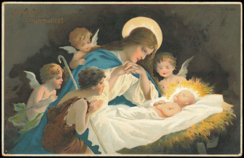 Hungarian Christmas Greeting: Nativity with Mary and Jesus