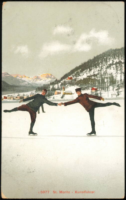 Figure Skaters (Kunstfahrer) on Frozen Lake St. Moritz Switzerland
