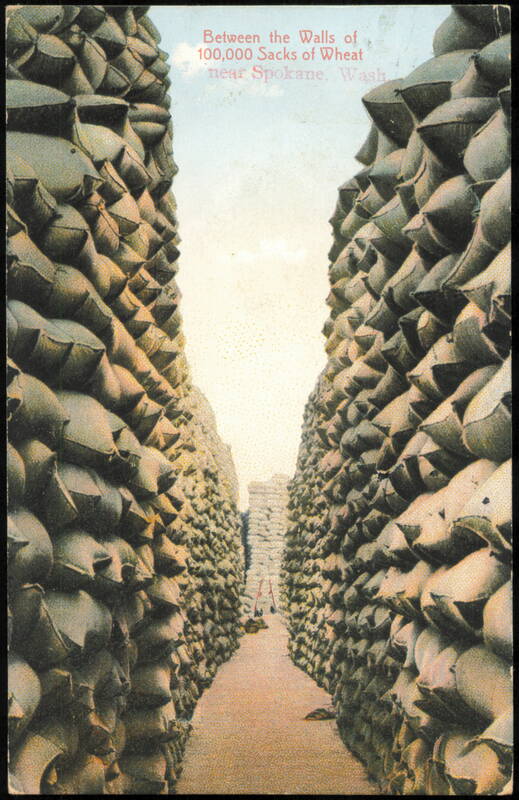 Walls of 100,000 Sacks of Wheat near Spokane Washington