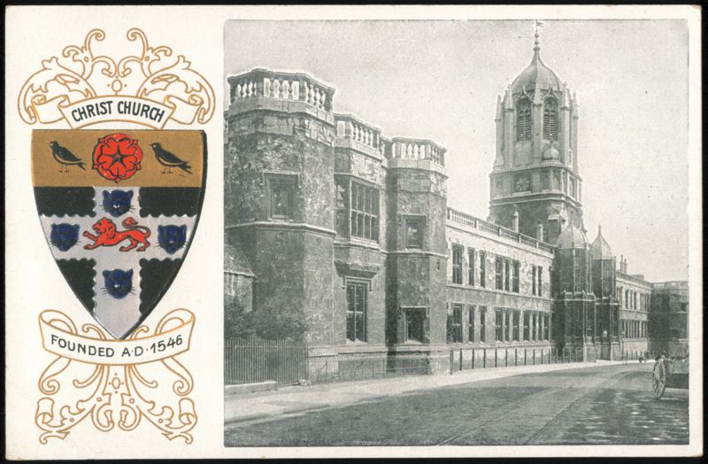 Christ Church College and Tom Tower with Coat of Arms Oxford United Kingdom