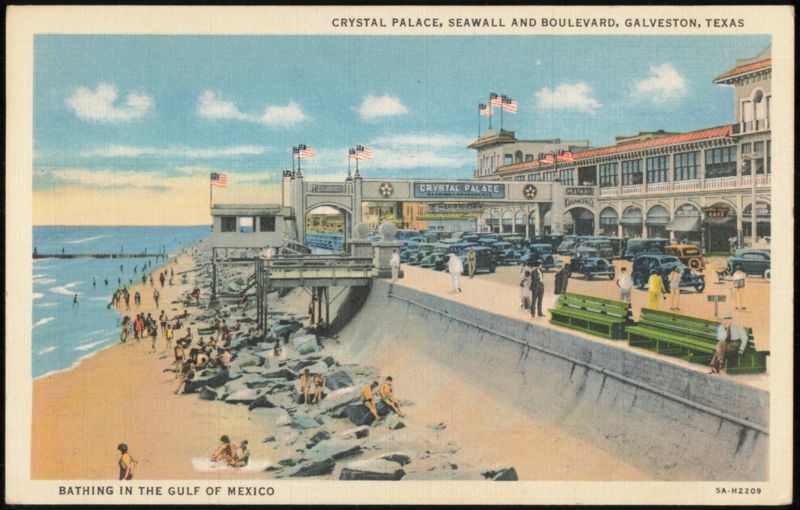 Crystal Palace, Seawall and Bathing in the Gulf Galveston Texas