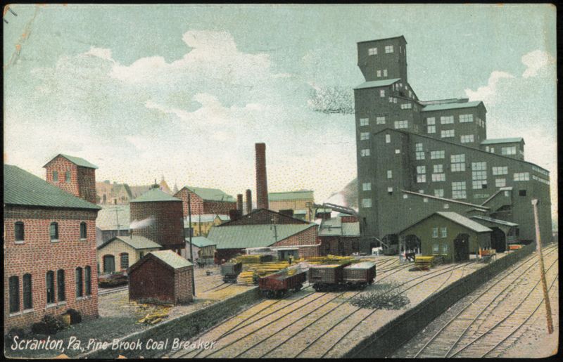 Pine Brook Coal Breaker with Railroad Tracks and Coal Cars Scranton Pennsylvania
