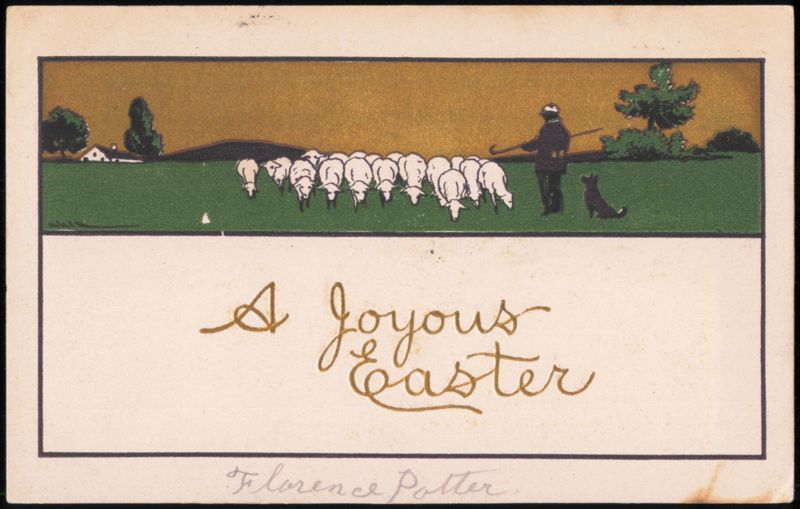 Shepherd with Sheep and Dog Easter Greeting