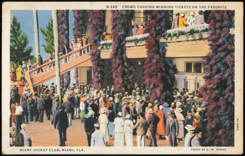 Crowd Cashing Winning Tickets at Miami Jockey Club Florida
