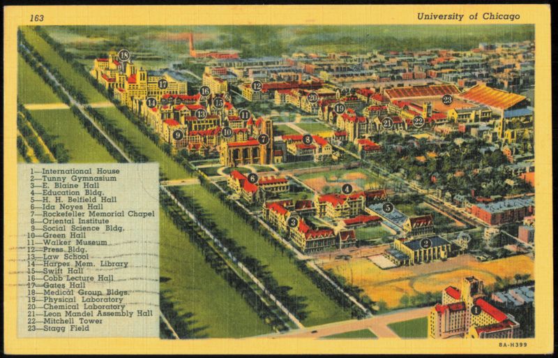 University of Chicago Campus Bird's-Eye View with Legend Illinois