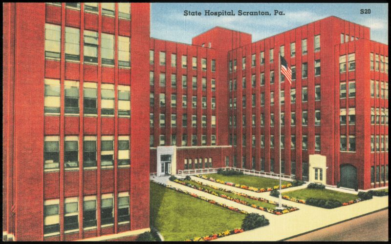 State Hospital with Courtyard and Flag Scranton Pennsylvania