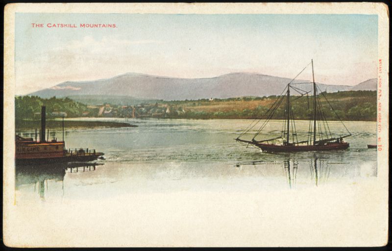 Catskill Mountains with Steamboat and Sailing Vessel New York