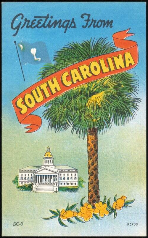 Greetings From South Carolina with State House and Palmetto